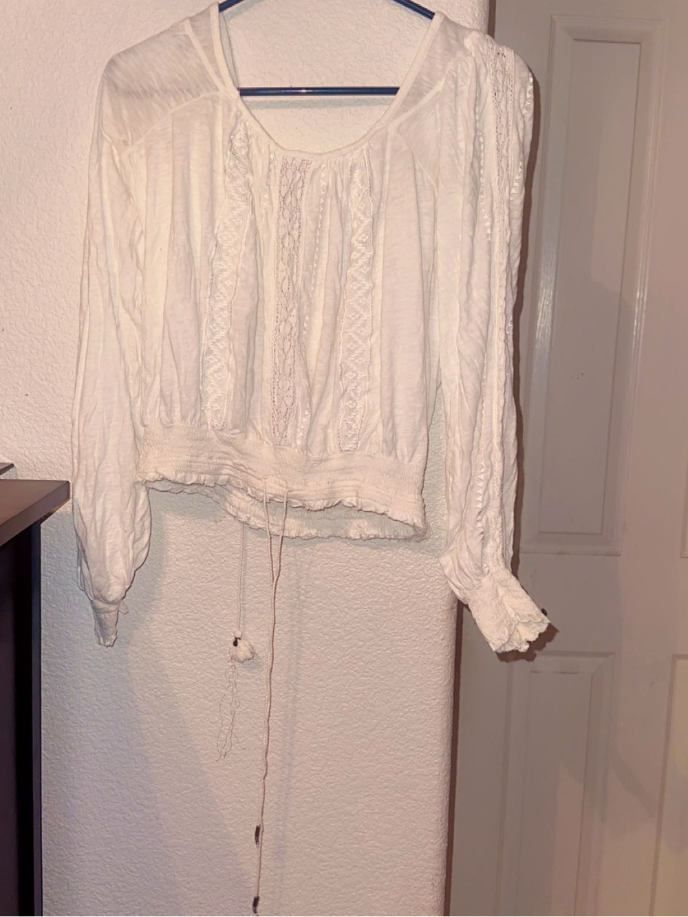Free People Women’s White Boho Lace Top with Lacing up the back.